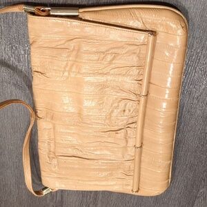 Vintage 80s Joli Genuine Eel Skin Purse Envelope Crossbody Tan